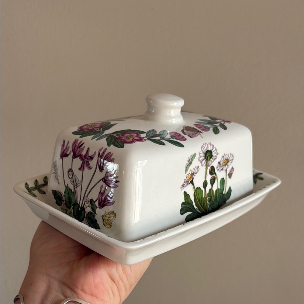 Portmeirion White and Green Serveware Butter Dish